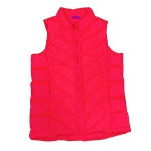 Old Navy Bright Neon Peach Girl’s M (8) Puffer Vest w pockets & Fleece Interior